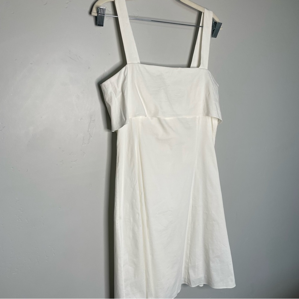 Theory Drape Back Mini Dress‎ in Stretch Linen White NWT Bow Solid Eco Crunch - Picture 7 of 15
